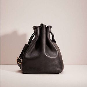 Coach Black Leather Drawstring Bag